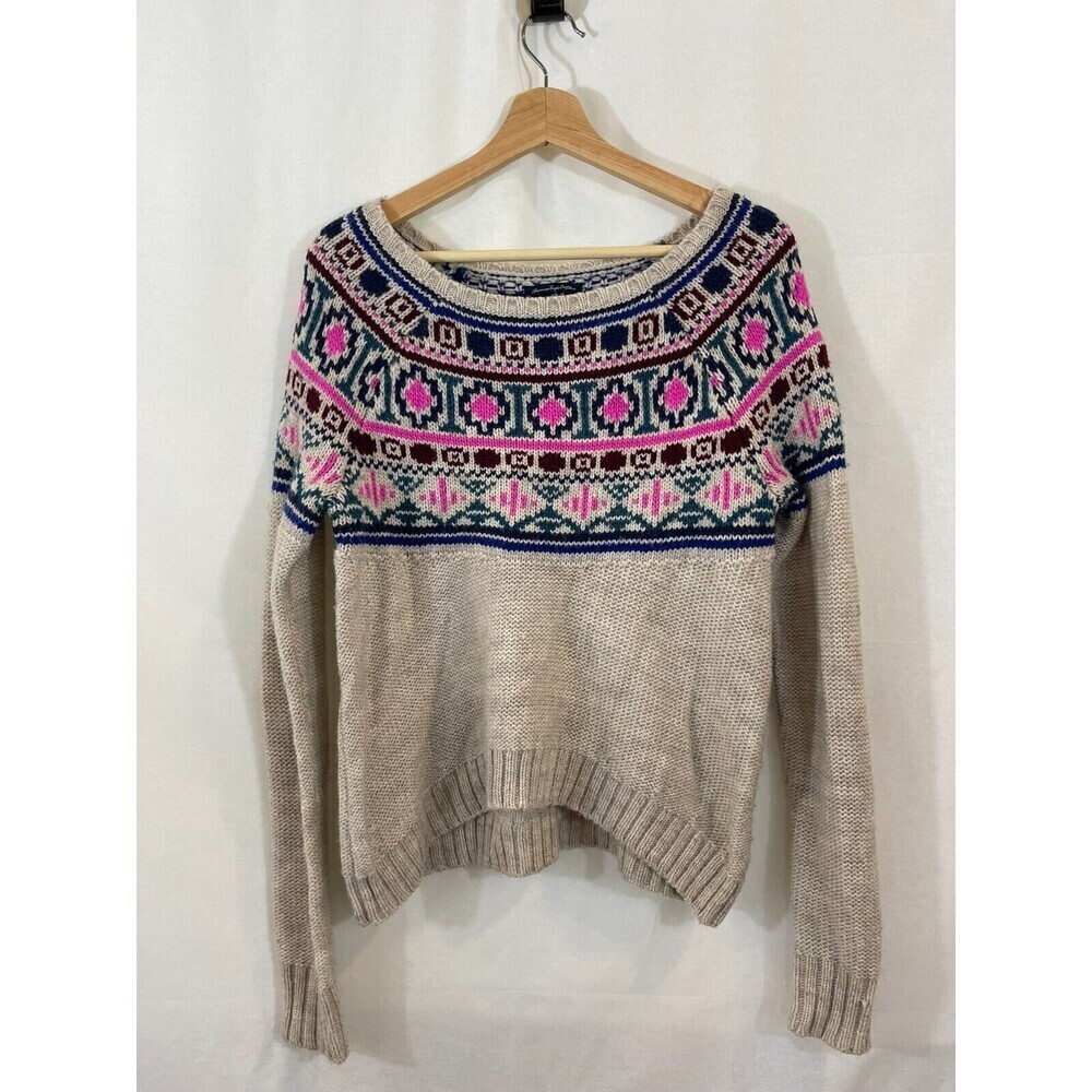 Womens American Eagle Sweater Beige Sz M New With Tags Ski Resort Wool Festive